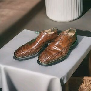 Bachrach ‘Venice’ Brown Woven Leather Apron Toe Derby Shoes, Italy, Sz 11.5M